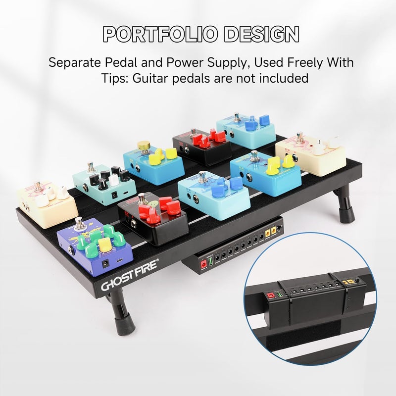 GHOSTFIRE Ghost Fire Medium Portable Powered Guitar Pedal Board Aluminum Alloy 1.76lb Super light Foldable Effect Pedalboard 19.8''x11.5'' with Carry Bag,SPL-04 and Power Supply GS10-SE - Image 2